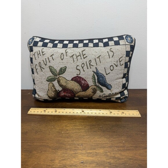 Vintage "The Fruit Of The Spirit Is Love" Decorative Pillow Bird Needlepoint - Picture 6 of 7